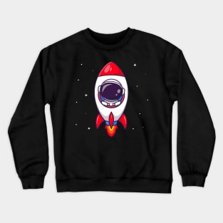 Cute Astronaut In Rocket Cartoon Crewneck Sweatshirt